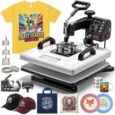 VEVOR Heißpresse, 38 x 38 cm, Sublimationsmaschine, 8-in-1, um 360 ° Digitale Temperatur- und Zeitsteuerung, für T-Shirts, Tassen, Becher, Mützen und Teller, schnelle Erwärmung VEVOR Heißpresse, 38 x 38 cm, Sublimationsmaschine, 8-in-1, um 360 ° Digitale Temperatur- und Zeitsteuerung, für T-Shirts, Tassen, Becher, Mützen und Teller, schnelle Erwärmung