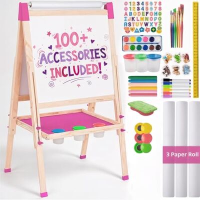 Blue Squid Art-Staffelei für Kinder, inkl. über 100 Zubehörteilen – doppelseitige, verstellbare Malstaffelei aus Holz mit magnetischer Kreidetafel, Whiteboard und Papierrolle (Pink, Deluxe) Blue Squid Art-Staffelei für Kinder, inkl. über 100 Zubehörteilen – doppelseitige, verstellbare Malstaffelei aus Holz mit magnetischer Kreidetafel, Whiteboard und Papierrolle (Pink, Deluxe)