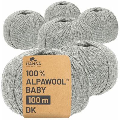 Hansa 100% Baby Alpakawolle in 50+ Farben (kratzfrei) 300g Set (6 x 50g) weiche Alpaka Wolle zum Stricken & Häkeln in 6 Garnstärken by Hellgrau (Grau) Hansa 100% Baby Alpakawolle in 50+ Farben (kratzfrei) 300g Set (6 x 50g) weiche Alpaka Wolle zum Stricken & Häkeln in 6 Garnstärken by Hellgrau (Grau)
