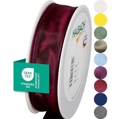 Halbach Geschenkband mit Drahtkante, 25 mm x 25 m, mitternachtsrot Taftband mit formbarer Drahtkante aus 100% Acetat, Made in Germany, Öko-Tex 100 zertifiziert, wetter-/wasserfest Halbach Geschenkband mit Drahtkante, 25 mm x 25 m, mitternachtsrot Taftband mit formbarer Drahtkante aus 100% Acetat, Made in Germany, Öko-Tex 100 zertifiziert, wetter-/wasserfest