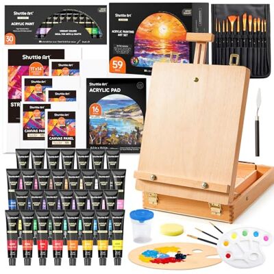 Shuttle Malkoffer, 59 teiliges professionelles Malset mit Tischstaffelei, 30 farbige Acrylfarben, Leinwand, Pinsel, Palette, Schwamm, komplettem Zubehör, für Kinder und Erwachsene geeignet Shuttle Malkoffer, 59 teiliges professionelles Malset mit Tischstaffelei, 30 farbige Acrylfarben, Leinwand, Pinsel, Palette, Schwamm, komplettem Zubehör, für Kinder und Erwachsene geeignet