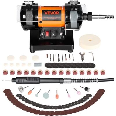 VEVOR Doppelschleifer 8300–10600 U/min Einstellbar, Doppelschleifmaschine mit Schleif-, Faser- & Wollscheiben, 100-tlg. Zubehörset, Schleifbock für Schmuck, Holz, Metall, Rohstein, Jade (DIY) VEVOR Doppelschleifer 8300–10600 U/min Einstellbar, Doppelschleifmaschine mit Schleif-, Faser- & Wollscheiben, 100-tlg. Zubehörset, Schleifbock für Schmuck, Holz, Metall, Rohstein, Jade (DIY)