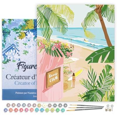 ART Malen Nach Zahlen Erwachsene Mit Rahmen Strandclub Paint by Numbers Basteln DIY Bastelset 40x50cm Leinwand gespannt auf Holzrahmen ART Malen Nach Zahlen Erwachsene Mit Rahmen Strandclub Paint by Numbers Basteln DIY Bastelset 40x50cm Leinwand gespannt auf Holzrahmen