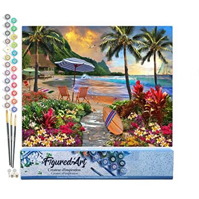 ART Malen Nach Zahlen Erwachsene Palme am Strand Paint by Numbers Basteln DIY Bastelset 40x50cm ohne Holzrahmen ART Malen Nach Zahlen Erwachsene Palme am Strand Paint by Numbers Basteln DIY Bastelset 40x50cm ohne Holzrahmen