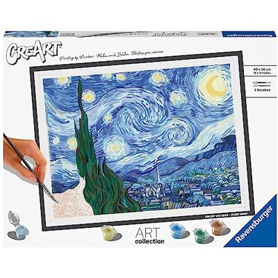 Ravensburger CreArt 23518 Die Sternennacht (Vincent Van Gogh) Malen nach Zahlen Erwachsene, DIY Malset mit Pinsel und Acrylfarben, Geschenk für Frauen und Männer, Malen für Erwachsene Ravensburger CreArt 23518 Die Sternennacht (Vincent Van Gogh) Malen nach Zahlen Erwachsene, DIY Malset mit Pinsel und Acrylfarben, Geschenk für Frauen und Männer, Malen für Erwachsene
