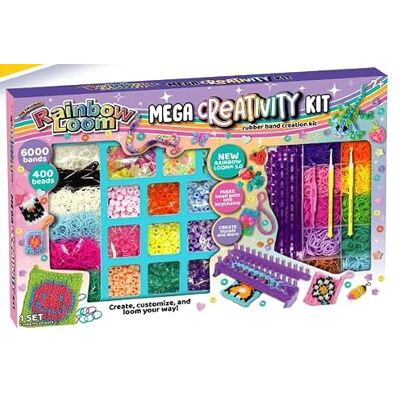 BANDAI Rainbow Loom Mega Creativity Kit 6000 Gummibänder und 400 Perlen Komplettes Kreativset mit Webrahmen und Zubehör zur Herstellung von Armbändern, Schlüsselanhängern bunten Kreationen -CD0240 BANDAI Rainbow Loom Mega Creativity Kit 6000 Gummibänder und 400 Perlen Komplettes Kreativset mit Webrahmen und Zubehör zur Herstellung von Armbändern, Schlüsselanhängern bunten Kreationen -CD0240