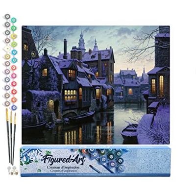 ART Malen Nach Zahlen Erwachsene Kanal im Winter Paint by Numbers Basteln DIY Bastelset 40x50cm ohne Holzrahmen ART Malen Nach Zahlen Erwachsene Kanal im Winter Paint by Numbers Basteln DIY Bastelset 40x50cm ohne Holzrahmen