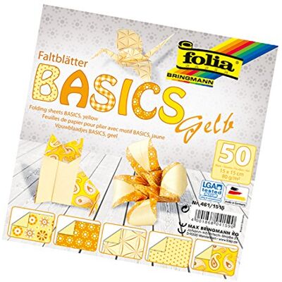 folia 461/1515 Faltblätter Basics gelb 15 x 15 cm, 80 g/qm, 50 Blatt sortiert in 5 Motiven ideal für wunderschöne Faltfiguren und -formen folia 461/1515 Faltblätter Basics gelb 15 x 15 cm, 80 g/qm, 50 Blatt sortiert in 5 Motiven ideal für wunderschöne Faltfiguren und -formen