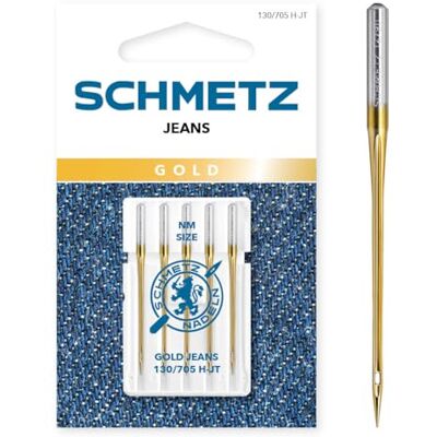 SCHMETZ Gold Jeans 100/16 5 Nähmaschinennadeln 130/705 H-JT geeignet für Jeans und ähnliche Stoffe für alle gängigen Haushaltsnähmaschinen SCHMETZ Gold Jeans 100/16 5 Nähmaschinennadeln 130/705 H-JT geeignet für Jeans und ähnliche Stoffe für alle gängigen Haushaltsnähmaschinen