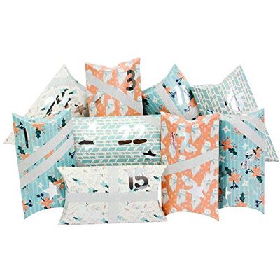 Papierdrachen 24 Adventskalender Pillowboxen mit Washitape und silberen Zahlenaufklebern 24 Kissenschachteln aus Karton DIY Adventskalender zum Befüllen und Gestalten Papierdrachen 24 Adventskalender Pillowboxen mit Washitape und silberen Zahlenaufklebern 24 Kissenschachteln aus Karton DIY Adventskalender zum Befüllen und Gestalten