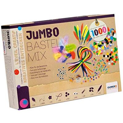 GLOREX 6 1214 072 Jumbo Bastel Mix, über 1000 Teile, umfangreiches Bastelset mit Federn, Pompons, Pfeiffenputzer, Wackelaugen, Wäscheklammern und vielem mehr, ideal für das Basteln mit Kindern GLOREX 6 1214 072 Jumbo Bastel Mix, über 1000 Teile, umfangreiches Bastelset mit Federn, Pompons, Pfeiffenputzer, Wackelaugen, Wäscheklammern und vielem mehr, ideal für das Basteln mit Kindern
