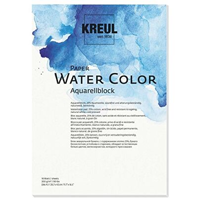 KREUL 69012 Paper Water Color, Aquarellblock, DIN A3, 200 g/m, 10 Blatt, säurefrei und alterungsbeständig, naturweiß, für Malerei mit Aquarell- und Gouachefarben KREUL 69012 Paper Water Color, Aquarellblock, DIN A3, 200 g/m, 10 Blatt, säurefrei und alterungsbeständig, naturweiß, für Malerei mit Aquarell- und Gouachefarben