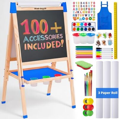 Blue Squid Art-Staffelei für Kinder, inkl. über 100 Zubehörteilen – doppelseitige, verstellbare Malstaffelei aus Holz mit magnetischer Kreidetafel, Whiteboard und Papierrolle (Blau, Deluxe) Blue Squid Art-Staffelei für Kinder, inkl. über 100 Zubehörteilen – doppelseitige, verstellbare Malstaffelei aus Holz mit magnetischer Kreidetafel, Whiteboard und Papierrolle (Blau, Deluxe)