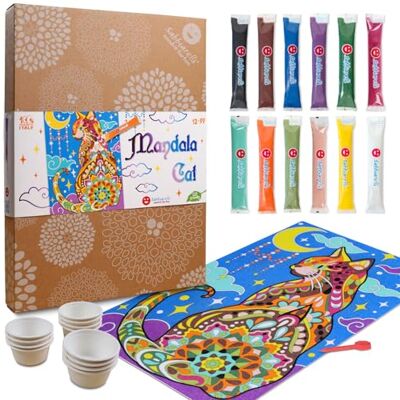 Sabbiarelli – Maxi-Set Mandala Katze 12-99 Sand-Art-Kit: Katze Enthält 1 Klebeposter, Farbsand und Zubehör 100% Made in Italy Kreativhobby Jugendliche und Erwachsene Sabbiarelli – Maxi-Set Mandala Katze 12-99 Sand-Art-Kit: Katze Enthält 1 Klebeposter, Farbsand und Zubehör 100% Made in Italy Kreativhobby Jugendliche und Erwachsene