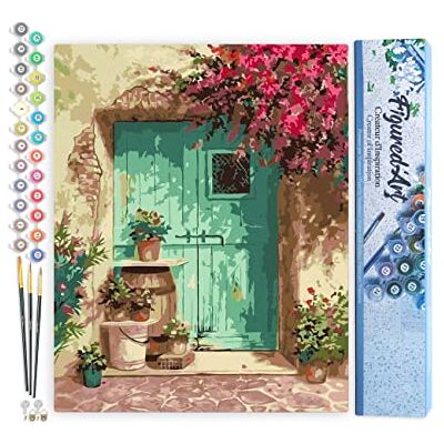 ART Malen Nach Zahlen Erwachsene Eingang mit Blumen Paint by Numbers Basteln DIY Bastelset 40x50cm ohne Holzrahmen ART Malen Nach Zahlen Erwachsene Eingang mit Blumen Paint by Numbers Basteln DIY Bastelset 40x50cm ohne Holzrahmen