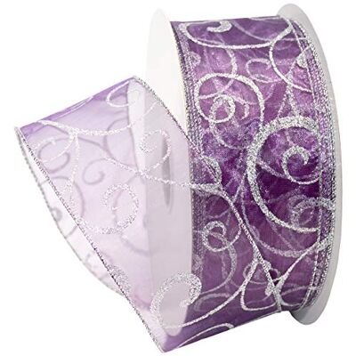 Morex 7416.60/50-610 Swirl 6,3 cm x 45,7 m Nylon Sheer Curling Wired Glitter Ribbon Purple/Silver Holiday Ribbons for Crafts and Christmas Decorations, Indoor Christmas Ribbon for Gift Wrapping Morex 7416.60/50-610 Swirl 6,3 cm x 45,7 m Nylon Sheer Curling Wired Glitter Ribbon Purple/Silver Holiday Ribbons for Crafts and Christmas Decorations, Indoor Christmas Ribbon for Gift Wrapping