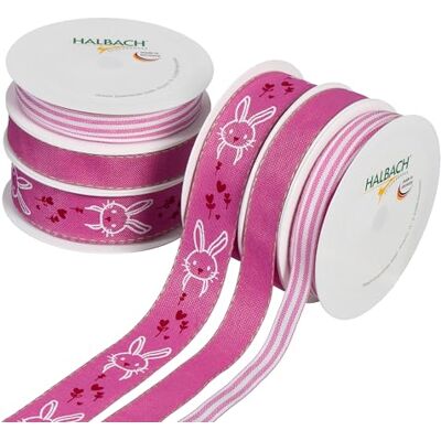Halbach Oster Geschenkband Set, 6 Rollen Dekoband, pink/weiß Halbach Oster Geschenkband Set, 6 Rollen Dekoband, pink/weiß