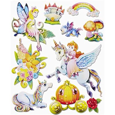 Hobbyfun 3D-Sticker Einhorn/Elfen, Bogen 30 x 30 cm, weiß, grün, grau, Karton, Fantastisch, für Wände, Möbel, Fahrzeuge Hobbyfun 3D-Sticker Einhorn/Elfen, Bogen 30 x 30 cm, weiß, grün, grau, Karton, Fantastisch, für Wände, Möbel, Fahrzeuge