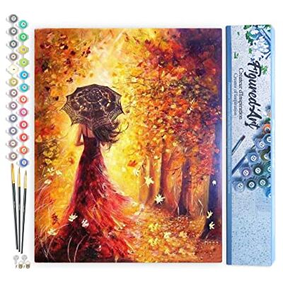 ART Malen Nach Zahlen Erwachsene Herbstwald und Frau mit Regenschirm Paint by Numbers Basteln DIY Bastelset 40x50cm ohne Holzrahmen ART Malen Nach Zahlen Erwachsene Herbstwald und Frau mit Regenschirm Paint by Numbers Basteln DIY Bastelset 40x50cm ohne Holzrahmen