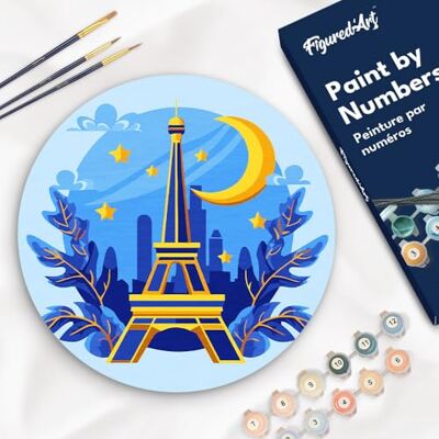 ART Malen nach Zahlen für Erwachsene auf einer Holzscheibe von 30 cm Durchmesser Eiffelturm Paint by Numbers Basteln DIY Bastelset ART Malen nach Zahlen für Erwachsene auf einer Holzscheibe von 30 cm Durchmesser Eiffelturm Paint by Numbers Basteln DIY Bastelset