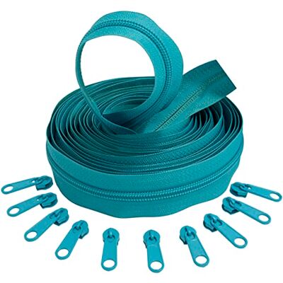 AERZETIX C62736x5-C62814x10 Set aus Spiralreißverschluss 5m Nr. 5 + 10 Schieber Nr. 5 Nicht abschließbar Farbe blau-grün Nylon/Metall kurzwaren reißverschlüsse AERZETIX C62736x5-C62814x10 Set aus Spiralreißverschluss 5m Nr. 5 + 10 Schieber Nr. 5 Nicht abschließbar Farbe blau-grün Nylon/Metall kurzwaren reißverschlüsse