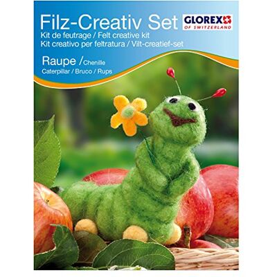 GLOREX 6 2905 914 Kreatives Filz Bastelset Raupe, Filzset mit Trockenfilzwolle, fertige Figur ist ca. 10 x 12 cm groß GLOREX 6 2905 914 Kreatives Filz Bastelset Raupe, Filzset mit Trockenfilzwolle, fertige Figur ist ca. 10 x 12 cm groß