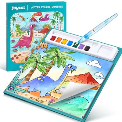 JoyCat Malbuch mit Wasserfarben, Dinosaurier, Hellgrün Malset mit Wasserfarben für Kinder von 3 bis 8 Jahren, kreativer Kunst- und Bastelspaß für Reisen und als Geburtstagsgeschenk JoyCat Malbuch mit Wasserfarben, Dinosaurier, Hellgrün Malset mit Wasserfarben für Kinder von 3 bis 8 Jahren, kreativer Kunst- und Bastelspaß für Reisen und als Geburtstagsgeschenk