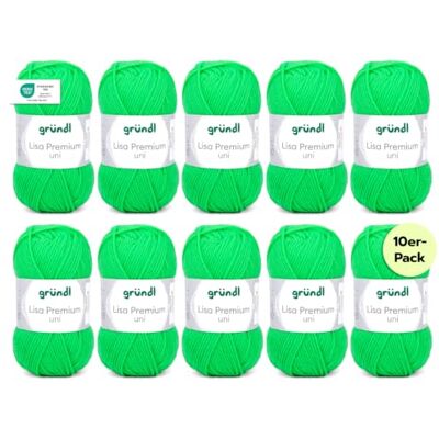 Gründl Wolle Lisa Premium uni Strickgarn 10 x 50 g, Neongrün Garn zum Stricken Häkelgarn Weich und hautfreundlich 100 % Polyacryl Nadelstärke 3,5- 4,5 Gründl Wolle Lisa Premium uni Strickgarn 10 x 50 g, Neongrün Garn zum Stricken Häkelgarn Weich und hautfreundlich 100 % Polyacryl Nadelstärke 3,5- 4,5