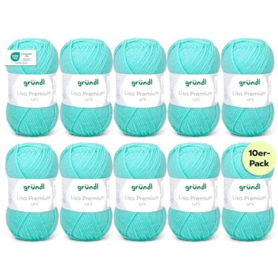 Gründl Wolle Lisa Premium uni Strickgarn 10 x 50 g, Pasteltürkis Garn zum Stricken Häkelgarn Weich und hautfreundlich 100 % Polyacryl Nadelstärke 3,5- 4,5 Gründl Wolle Lisa Premium uni Strickgarn 10 x 50 g, Pasteltürkis Garn zum Stricken Häkelgarn Weich und hautfreundlich 100 % Polyacryl Nadelstärke 3,5- 4,5