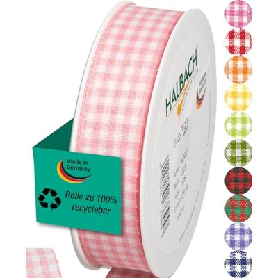 Halbach Vichy-Karo-Geschenkband, 25 mm x 25 m, blasspink Halbach Vichy-Karo-Geschenkband, 25 mm x 25 m, blasspink