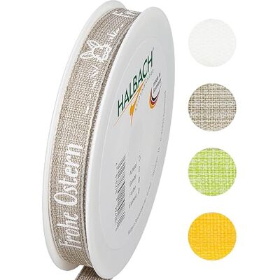 Halbach Geschenkband Frohe Ostern, 15 mm x 20 m, leinen/weiß Halbach Geschenkband Frohe Ostern, 15 mm x 20 m, leinen/weiß