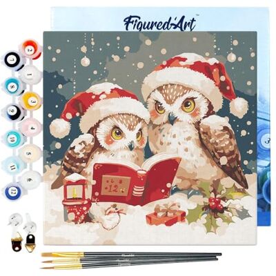 ART Mini Malen Nach Zahlen Erwachsene Mit Rahmen 20x20cm Kleines Format Lesende Weihnachts-Eulen Paint by Numbers Basteln DIY Bastelset Leinwand gespannt auf Holzrahmen ART Mini Malen Nach Zahlen Erwachsene Mit Rahmen 20x20cm Kleines Format Lesende Weihnachts-Eulen Paint by Numbers Basteln DIY Bastelset Leinwand gespannt auf Holzrahmen