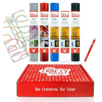 SISER Crafty Pocket Easy Start Thermotransfer-Vinyl zum Personalisieren von Stoffen, für alle Schneideplotter geeignet Kit enthält 5 Rollen 30 x 50 cm, Folie und Farbanleitung SISER Crafty Pocket Easy Start Thermotransfer-Vinyl zum Personalisieren von Stoffen, für alle Schneideplotter geeignet Kit enthält 5 Rollen 30 x 50 cm, Folie und Farbanleitung