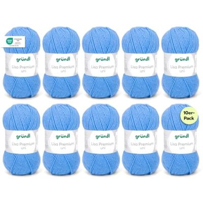 Gründl Wolle Lisa Premium uni Strickgarn 10 x 50 g, Mittelblau Garn zum Stricken Häkelgarn Weich und hautfreundlich 100 % Polyacryl Nadelstärke 3,5- 4,5 Gründl Wolle Lisa Premium uni Strickgarn 10 x 50 g, Mittelblau Garn zum Stricken Häkelgarn Weich und hautfreundlich 100 % Polyacryl Nadelstärke 3,5- 4,5