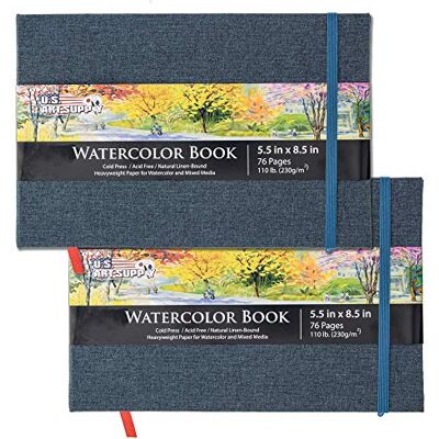 ART Aquarellbuch, 14 x 21.6 cm, 2er-Pack, 76 Blatt, 230 g/m², Leinenbunden, Hardcover, Künstler-Papierblöcke, säurefrei, kaltgepresst, Skizzenbuch, gemischte Medien ART Aquarellbuch, 14 x 21.6 cm, 2er-Pack, 76 Blatt, 230 g/m², Leinenbunden, Hardcover, Künstler-Papierblöcke, säurefrei, kaltgepresst, Skizzenbuch, gemischte Medien