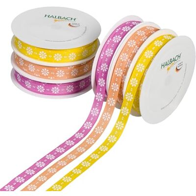 Halbach Seidenbänder Premium Frühling Geschenkband Set 6 Rollen Geschenkbänder mit Blumen Schleifenband für den Frühlingskranz oder Midsommar Blumenkranz Halbach Seidenbänder Premium Frühling Geschenkband Set 6 Rollen Geschenkbänder mit Blumen Schleifenband für den Frühlingskranz oder Midsommar Blumenkranz