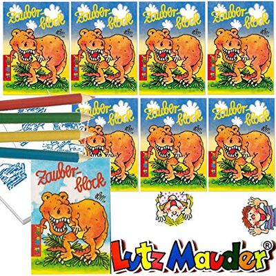 Lutz Mauder 8 x Zauberblöckchen * Dinosaurier * in DIN A8 Plus Buntstifte im Set Zauberblock Mitgebsel für Kindergeburtstag Dino Saurier T-Rex Lutz Mauder 8 x Zauberblöckchen * Dinosaurier * in DIN A8 Plus Buntstifte im Set Zauberblock Mitgebsel für Kindergeburtstag Dino Saurier T-Rex