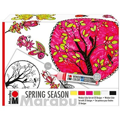 Marabu 0406000000124 Window Color fun & fancy, Spring Season, Transparentfarbe auf Wasserbasis, für glatte Oberflächen, 6 x 25 ml Farbe, Malvorlage A3 mit frühlingshaften Motiven und Folie A4 Marabu 0406000000124 Window Color fun & fancy, Spring Season, Transparentfarbe auf Wasserbasis, für glatte Oberflächen, 6 x 25 ml Farbe, Malvorlage A3 mit frühlingshaften Motiven und Folie A4
