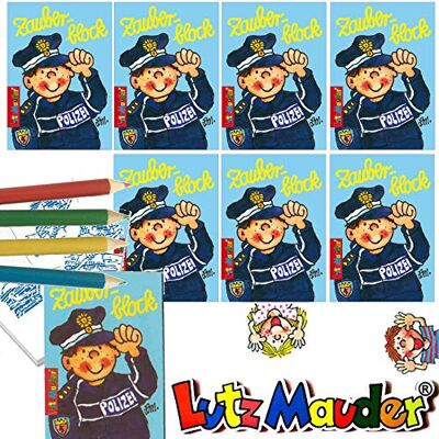 Lutz Mauder 8 x Zauberblöckchen * Polizei * in DIN A8 Plus Buntstifte im Set Zauberblock Mitgebsel für Kindergeburtstag Polizist und Polizeiauto Lutz Mauder 8 x Zauberblöckchen * Polizei * in DIN A8 Plus Buntstifte im Set Zauberblock Mitgebsel für Kindergeburtstag Polizist und Polizeiauto
