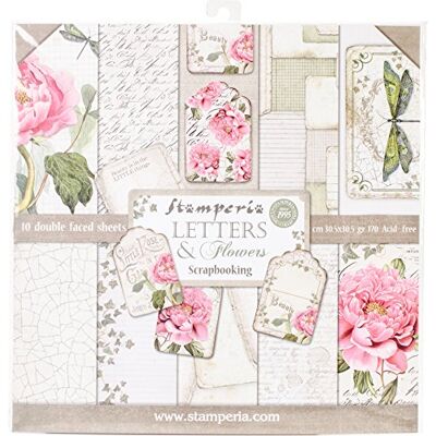 Stamperia Letters and Flowers Scrapbooking Pad 30x30 Stamperia Letters and Flowers Scrapbooking Pad 30x30