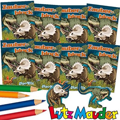 Lutz Mauder / Dekospass 8 x Zauberblöckchen * T-REX & Dinosaurier * in DIN A8 Plus Buntstifte im Set Zauberblock Mitgebsel für Kindergeburtstag Dino Saurier Urzeit Lutz Mauder / Dekospass 8 x Zauberblöckchen * T-REX & Dinosaurier * in DIN A8 Plus Buntstifte im Set Zauberblock Mitgebsel für Kindergeburtstag Dino Saurier Urzeit