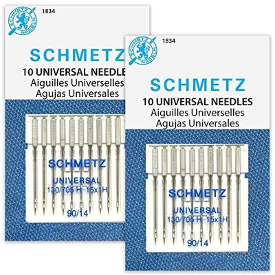 SCHMETZ Universal (130/705 H) Haushaltsnähmaschinennadeln, Größe 90/14, 2 Karten, 20 Nadeln SCHMETZ Universal (130/705 H) Haushaltsnähmaschinennadeln, Größe 90/14, 2 Karten, 20 Nadeln