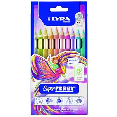 LYRA Super Ferby Metallic Buntstifte aus Holz, dreieckig, lackiert, Dickkernfarbstift mit Ø Mine 6,3 mm, Kartonetui, verschiedene Metallic-Farben, 10 Stück LYRA Super Ferby Metallic Buntstifte aus Holz, dreieckig, lackiert, Dickkernfarbstift mit Ø Mine 6,3 mm, Kartonetui, verschiedene Metallic-Farben, 10 Stück