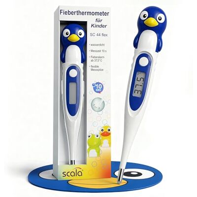 scala SC 44 flex Digitales Fieberthermometer Baby & Kinder – 10 Sek. Messzeit, flexible Spitze, Fieberalarm, wasserdicht – oral, rektal & axillar – Pinguin Motiv scala SC 44 flex Digitales Fieberthermometer Baby & Kinder – 10 Sek. Messzeit, flexible Spitze, Fieberalarm, wasserdicht – oral, rektal & axillar – Pinguin Motiv