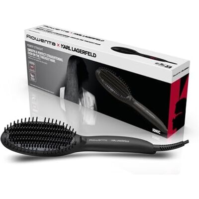 Rowenta x Karl Lagerfeld CF582L Glättbürste für alle Haartypen einfaches und schnelles Glätten haarschonend Keramikbeschichtung Ionen-Funktion Schwarz Rowenta x Karl Lagerfeld CF582L Glättbürste für alle Haartypen einfaches und schnelles Glätten haarschonend Keramikbeschichtung Ionen-Funktion Schwarz