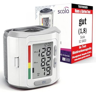scala SC 6400 silber Handgelenk Blutdruckmessgerät – Präziser Blutdruckmesser mit WHO-Indikator & 85 Speicherplätzen – Fuzzy Logic Technologie – Inkl. Box & Batterien – Manschette 13,5-19,5 cm scala SC 6400 silber Handgelenk Blutdruckmessgerät – Präziser Blutdruckmesser mit WHO-Indikator & 85 Speicherplätzen – Fuzzy Logic Technologie – Inkl. Box & Batterien – Manschette 13,5-19,5 cm