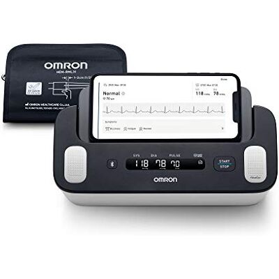 Omron Complete smartes Oberarm-Blutdruckmessgerät mit EKG-Funktion zur Blutdruckmessung und AFib (Vorhofflimmern)-Screening zu Hause 22-42cm klinisch validiertes Blutdruckmessgerät mit App Omron Complete smartes Oberarm-Blutdruckmessgerät mit EKG-Funktion zur Blutdruckmessung und AFib (Vorhofflimmern)-Screening zu Hause 22-42cm klinisch validiertes Blutdruckmessgerät mit App