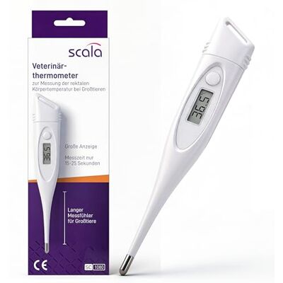 scala SC 1080 Veterinärthermometer für Großtiere, lange Messspitze (60 mm), wasserdicht, 15 bis 20 Sek. Messzeit, digitales Tier Thermometer scala SC 1080 Veterinärthermometer für Großtiere, lange Messspitze (60 mm), wasserdicht, 15 bis 20 Sek. Messzeit, digitales Tier Thermometer