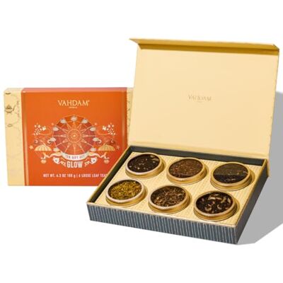 VAHDAM , GLOW Verschiedene Tee Geschenkset (6 Tees) Tee Geschenkbox Schwarzer, Kräutertee, Chai Luxuriöse Tee Geschenk Ideen für Männer und Frauen Loser tee Geschenk Satz VAHDAM , GLOW Verschiedene Tee Geschenkset (6 Tees) Tee Geschenkbox Schwarzer, Kräutertee, Chai Luxuriöse Tee Geschenk Ideen für Männer und Frauen Loser tee Geschenk Satz