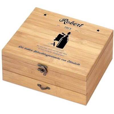 Maverton 8er Weinöffner-Set personalisiert, Bambus Weinset Sommelier Set Personalisiert Weinset Sommelier Set, Geschenkbox Holzbox + 8er Weinzubehörset, Geschenk zum Geburtstag für Männer Maverton 8er Weinöffner-Set personalisiert, Bambus Weinset Sommelier Set Personalisiert Weinset Sommelier Set, Geschenkbox Holzbox + 8er Weinzubehörset, Geschenk zum Geburtstag für Männer